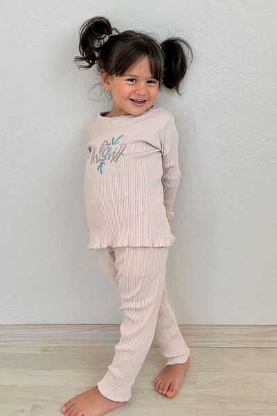 Breeze 1.5-5 Years Old Girl's Tights Set - Sequin Text Printed, Stone
