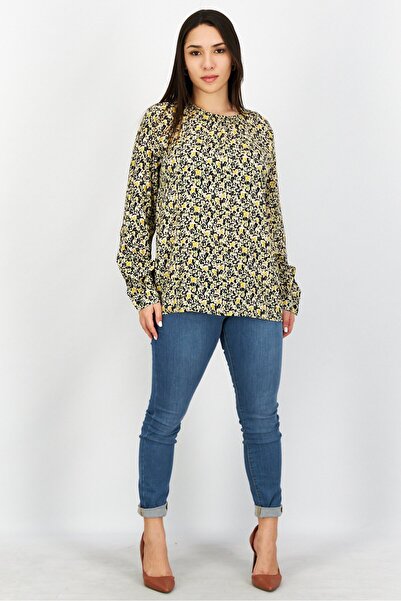 Esprit Women Round Neck Long Sleeves Floral Pattern Blouse, Black