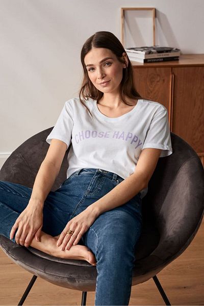 Tchibo Women Crew Neck Short Sleeve Plain T-shirt, White
