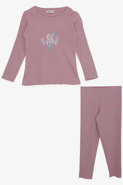Breeze Girl's Tights Set, Sequined Text Printed, 1.5-5 Years, Dried Rose