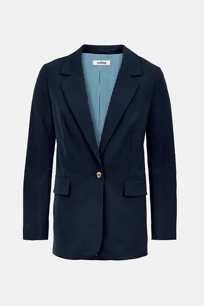 Tchibo Women Comfort Fit Plain Formal Web Blazer, Navy