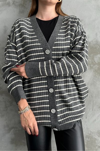 macharel jeans Wide Fit Tweed Look Striped Knitwear Cardigan