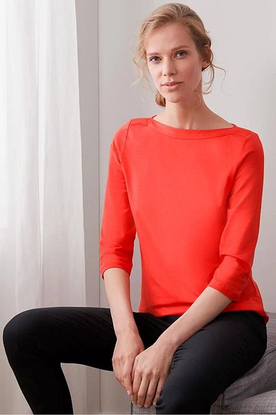 Tchibo Women Boat Neck Long Sleeves Plain Top, Dark Orange