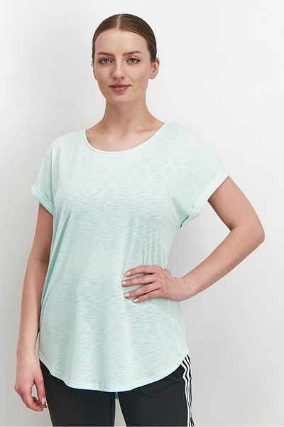 Tchibo Women Comfort Fit Scoop Neck Short Sleeve Top, Turquoise