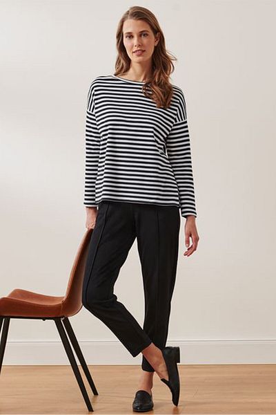 Tchibo Women Crew Neck Long Sleeves Stripe Top, White