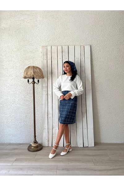 KÜÇÜĞÜM BUTİK Fusta scurtă din tweed albastru închis