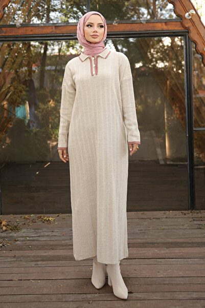 Kirazgym Πλεκτό φόρεμα με ριμπ γιακά πουκάμισου