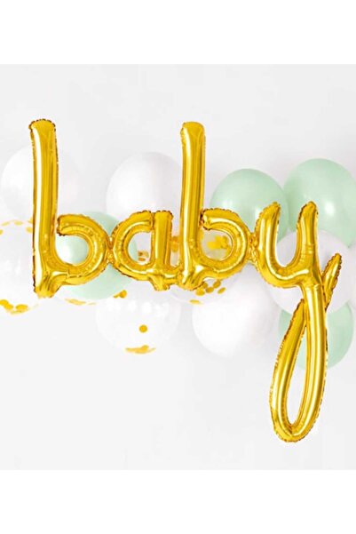 PARTİ AŞKI Gold Renk Baby Yazılı Folyo Balon 90*60 Cm&Cinsiyet Partisi-Baby S...