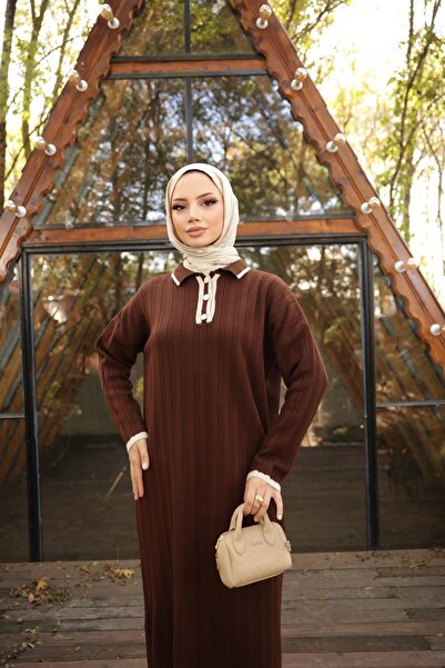 Kirazgym Košilový límec zapnutý žebrované úpletové šaty