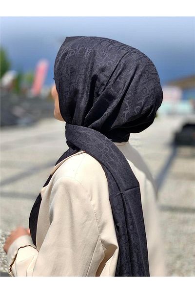 Baştacı Μαύρο σάλι από βαμβακερό Jacquard D Logo