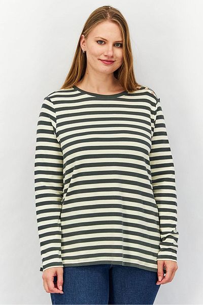 Tchibo Women Round Neck Long Sleeves Stripe Top, Grey
