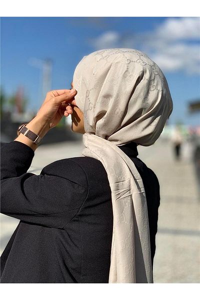 Baştacı Μπεζ βαμβακερό σάλι Jacquard G Logo