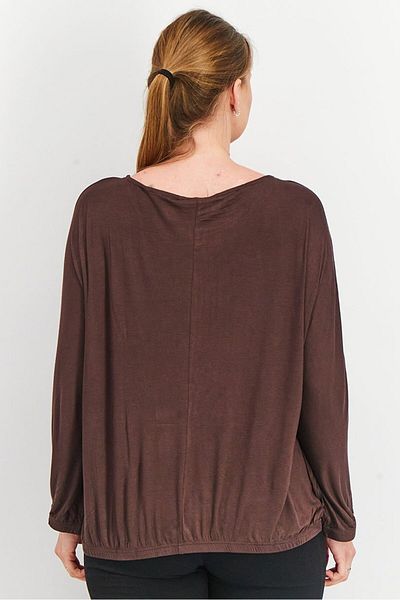 Tchibo Women Round Neck Batwing Sleeve Plain Top, Brown
