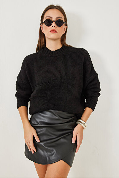 Bianco Lucci Dámský pletený svetr s velkým kapesním vzorem