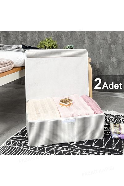 Pazar Kapısı 2 Pieces Multi-Purpose Box with Lid Base Size Gray 50x40x19 Cm