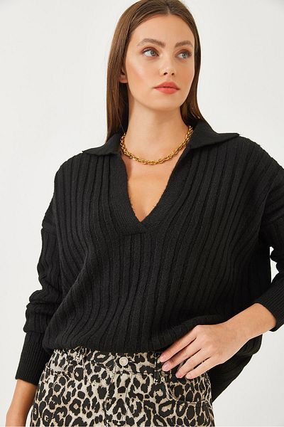 Bianco Lucci Pulover de damă tricotaj cu gât polo