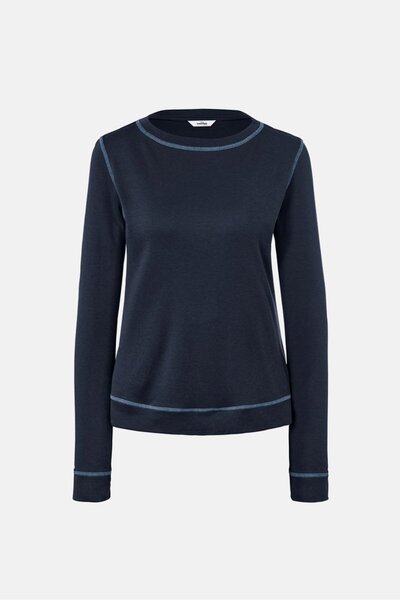 Tchibo Women Round Neck Long Sleeve Plain Top, Navy