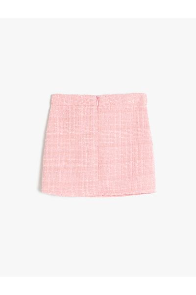 Koton Pearl Buttoned Tweed Skirt - Slit Detail