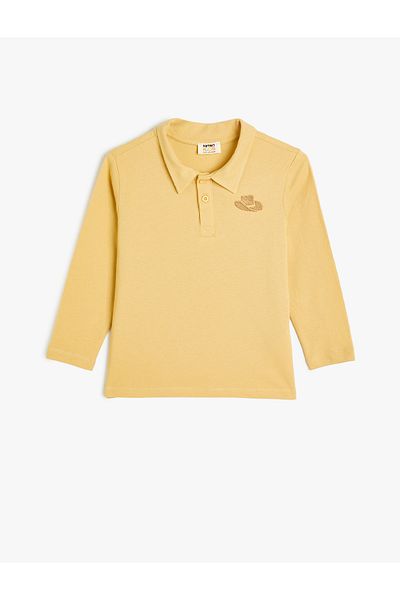 Koton Baumwoll-Langarm-Polo-T-Shirt – Stickerei-Detail