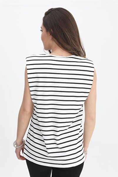 VAPUR TEKSTİL Μπλουζάκι με επένδυση ώμους Αμάνικο ριγέ - Λευκό