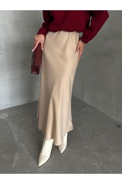 SEDA FİDAN Fusta maxi din satin bej