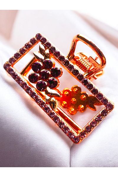 GALATA GIFT Agrafă de păr dreptunghiulară cu zirconiu trandafir (argintiu) pentru femei - 4,5 cm Agrafă modernă New Trend Girl