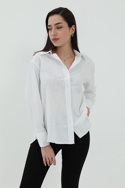 VAPUR TEKSTİL Μακρυμάνικο Oversize Βασικό Πουκάμισο - Λευκό