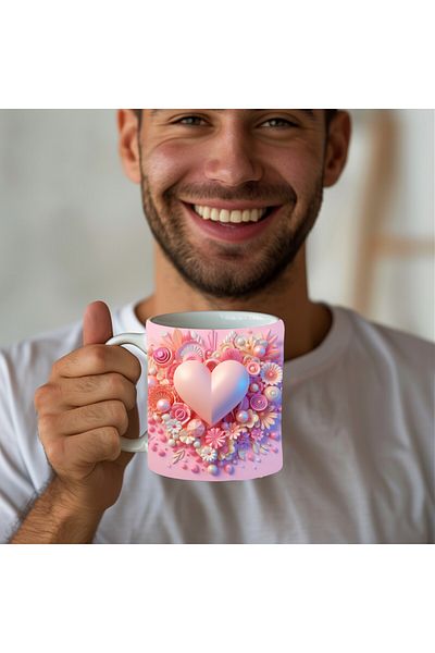 Evion Heart Printed 3D Design Ceramic Mug - Gift Mug