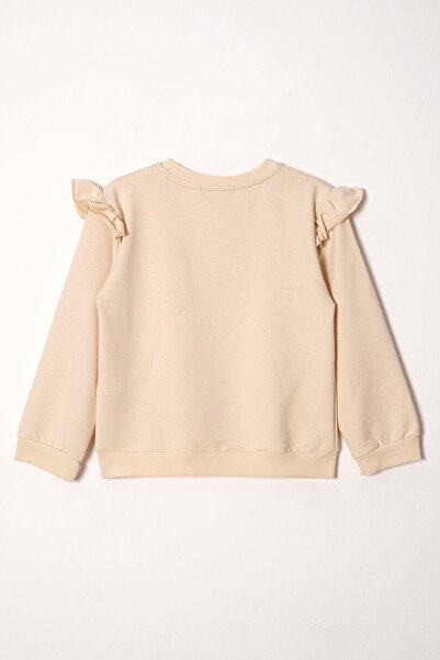 zepkids Crew nyakú, hosszú ujjú cıcek hímzéssel nyomtatott bézs színű lány dupla öltöny