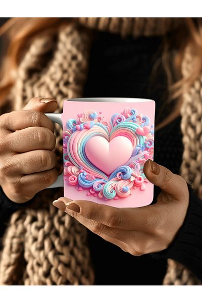 Evion Heart Printed 3D Design Ceramic Mug - Gift Mug