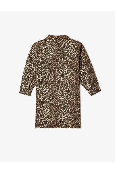 Koton Bavlněné košilové šaty s dlouhým rukávem s leopardím potiskem - detail do kapsy
