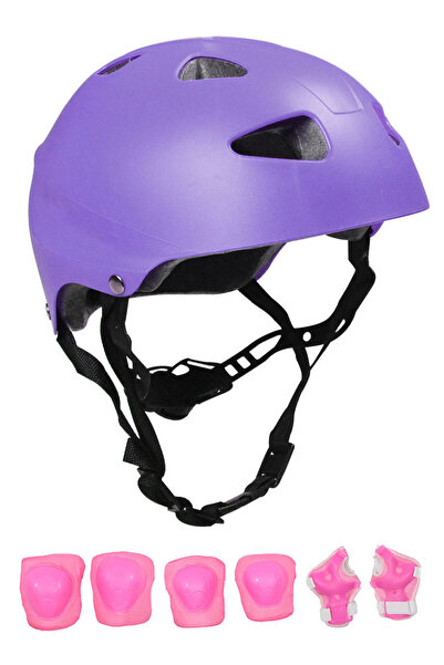 Sportaj Lila Çocuk Kaskı Spor Koruyucu Kask Pembe Dizlik Dirseklik Donanım Se...