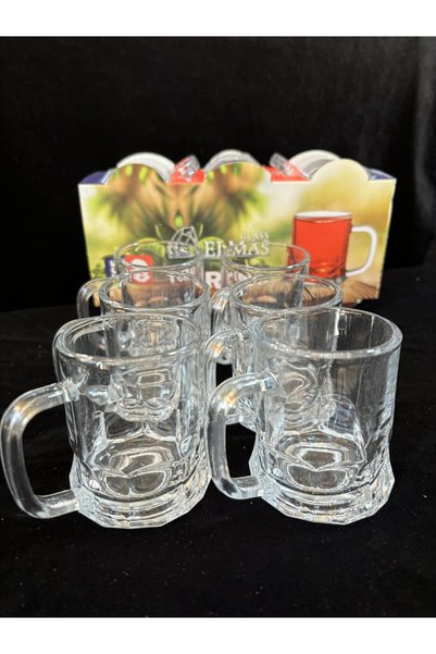 DİBA AVM Glass Cup with Handle, Glass Cup, Tea and Coffee Cup, Glass 120 Ml, 6 Pieces