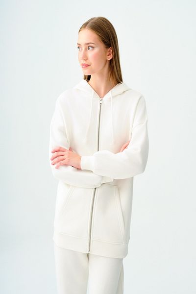 Loft 2038225   Ecru Women's Sweat Cardigan - Hooded, Rope Detail, Pocket