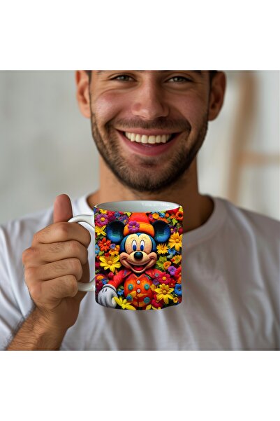 Evion Mickey Mouse Baskılı 3D Tasarım Seramik Kupa Mug - Hediyelik Kupa Bardak
