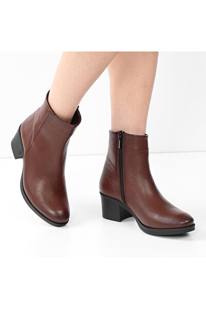 Celal Gültekin Kadın Taba Fermuarlı Kalın Topuklu Deri Bot