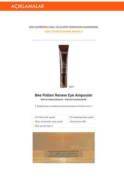 Missha Bee Pollen Renew Eye Ampoule - Eye Care Ampoule with Bee Pollen for Dry and Damaged Skin
