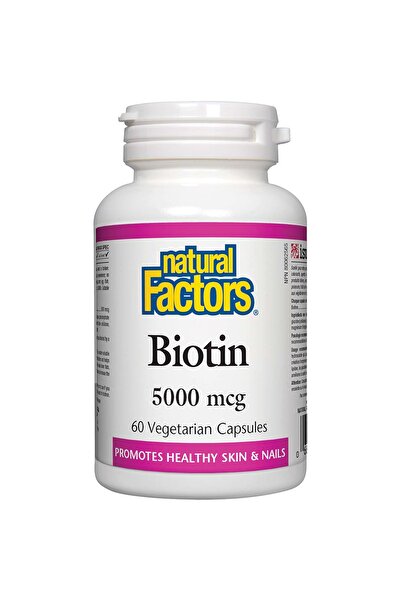 Natural Factors البيوتين، 5000 ميكروجرام، 60 كبسولة نباتية