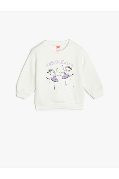 Koton Ballerina Printed Long Sleeve Sweatshirt - Crew Neck