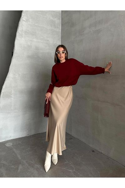 SEDA FİDAN Fusta maxi din satin bej
