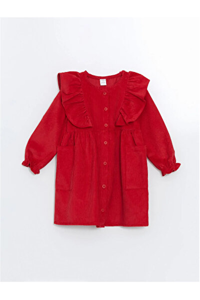 LC Waikiki Lcw Kids Ecru Crew Neck Velvet Girl's Dress