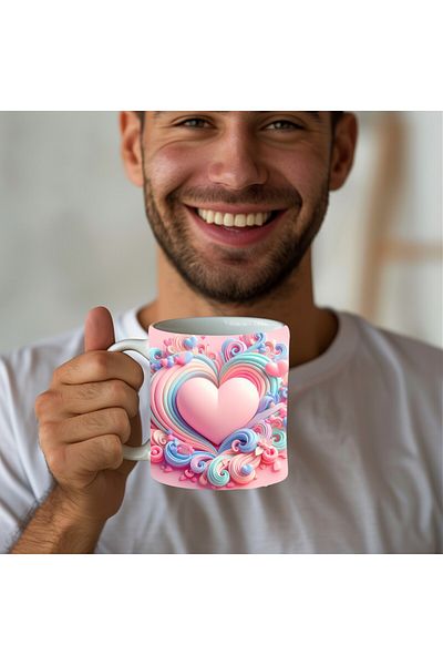 Evion Heart Printed 3D Design Ceramic Mug - Gift Mug