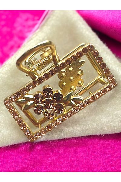 GALATA GIFT Agrafă de păr dreptunghiulară cu zirconiu trandafir (argintiu) pentru femei - 4,5 cm Agrafă modernă New Trend Girl