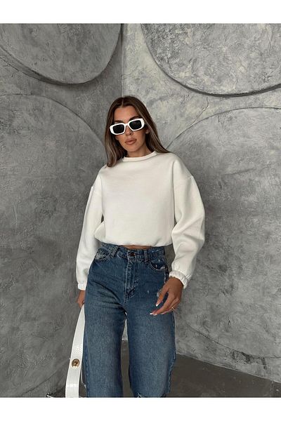 SEDA FİDAN Ecru Color Three Thread Elastic Waist Sweat