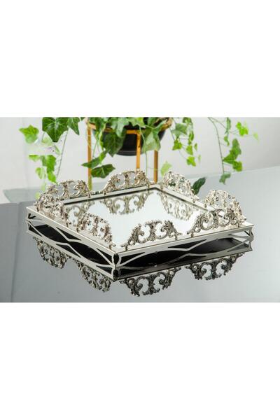 Genel Markalar Klasik Kulplu Tepsi Gümüş 47x47 cm