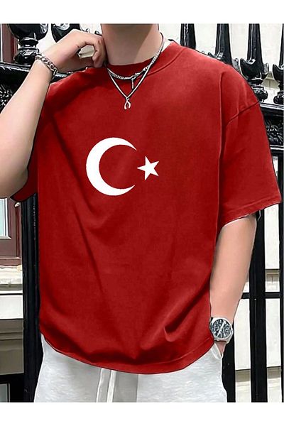 WOODROFFE Star Printed Men's T-Shirt - Short Sleeve, Oversize, Black White Red 29 October 23 April 19 May