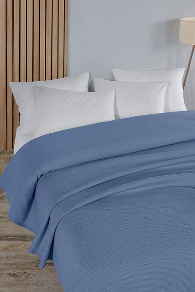 Evim Cuvertura de pat pentru bebelusi din fagure albastru din bumbac 200x230 CM 2 locuri