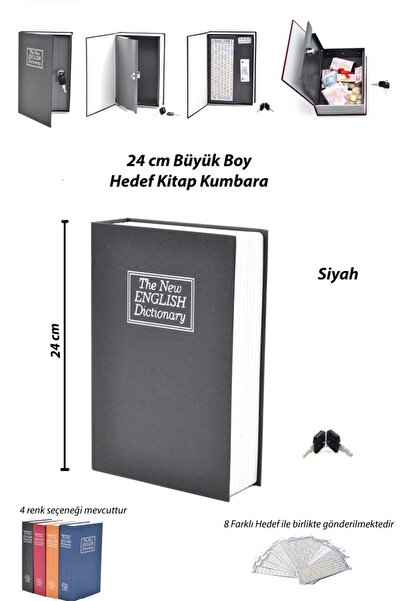 safebook 24 Cm Büyük Boy Gizli Kilitli Kitap Şeklinde Kasa Hedef Kumbara Siya...