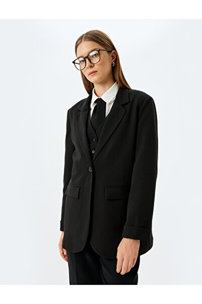 Koton Μπουφάν Crepe Scuba Fabric Double Breasted Blazer με τσέπες