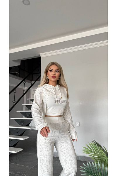 bonibon butikk Women's Crop Top Crop Detailed Top and Bottom Stone Detailed Set
